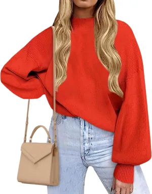 ZWRXW Women's Oversized Turtleneck Sweater Casual Lantern Long Sleeve Knitted Pullover Fall Fashion Loose Fit Jumper Tops